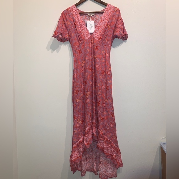 Iris Maxi NWT The Label Boho Pink Hi Low Tiered Floral Maxi Dress | Size… - Picture 1 of 9